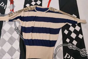 Striped Navy Blue And Beige Top