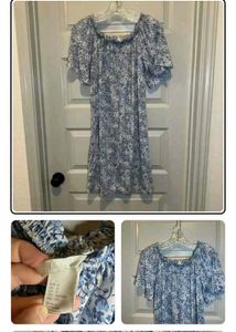 Blue Floral Off Shoulder Dress