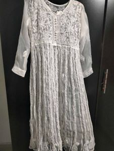 Pure White Chikankari Anarkali Kurta
