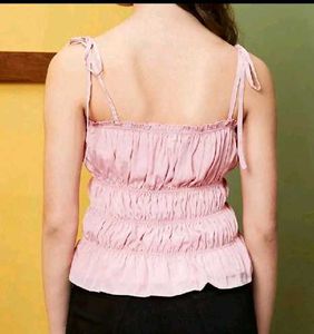 Pink Ruched Satin Cami Top