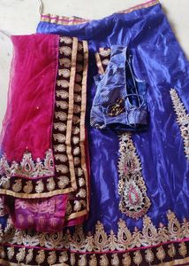 Navy Blue Lehenga Choli With Pink Dupatta