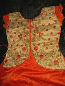 Orange &amp; Gold Embroidered Lehenga Choli