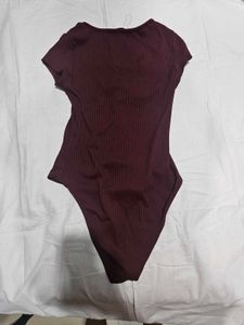 Burgundy Ribbed Bodysuit