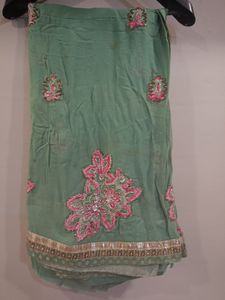 Bottle Green with pink Patch Work Saree+blouse