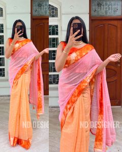 Orange Cotton Silk Saree