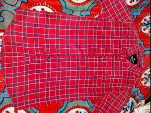Red Plaid Button-Down Shirt Medium