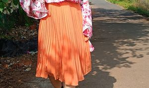 Orange Pleated Skirt