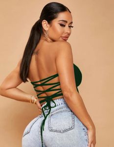 Green Lace-Up Back Crop Top