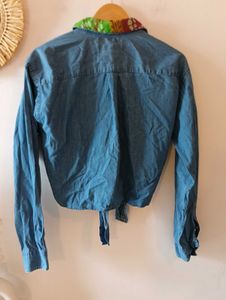 The Banjara Trail Denim Bandhni Mirror Work Shirt