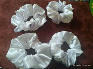 New Handmade White Satin Scrunchie Set Of 4