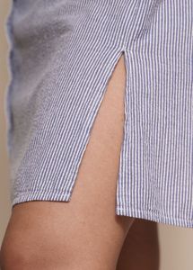 Striped Cold Shoulder Button-Up Dress
