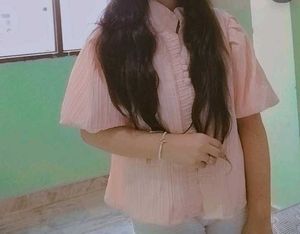 Pink Textured Button-Up Top