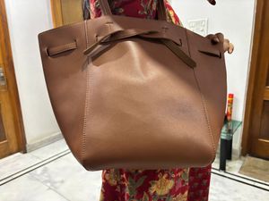 Brown Leather Tote Office Bag With Pouch