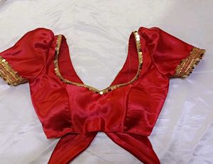 Satin Padded Lace Work Puff Sleeve Blouse