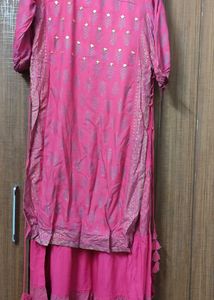 Pink Printed Double Layered Kurti