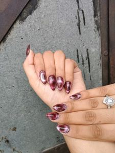 Maroon Cat Eye Nails
