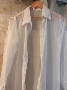 Brand New White Button-Up Shrug Shirt, Full Length
