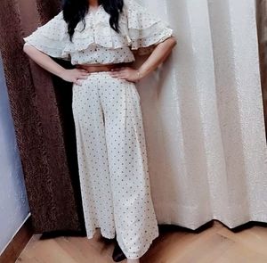 Lime Yellow Co-ord Set ,with Brown Dots.