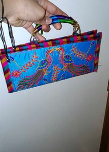 Embroidered Peacock Clutch