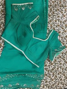 Green Saree with Silver Embellishments