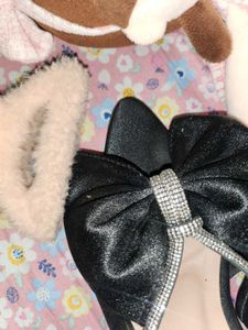 Black Bow Embellished Slides