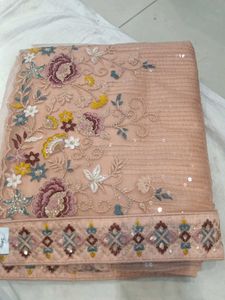 Peach Embroidered saree