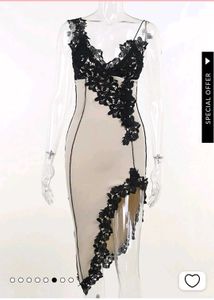 Slit Front Cut Dress With Black Lace Work