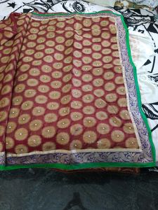 Maroon With Green Saree With Stitched Green Blouse