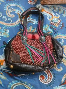 Y2K Pink Leopard Print Embellished Bag