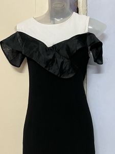Korean Pintrest Princess Neck Black &amp; White Dress