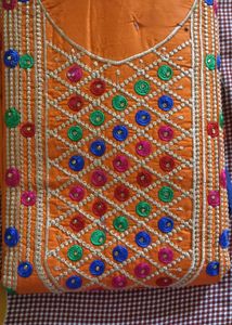 Orange Embroidered Dress Material