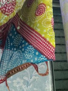 Bandhani Saree with Silver Embellishments