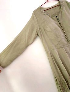 Heavy Silk Ethnic Gown With Embroidery Net Dupatta