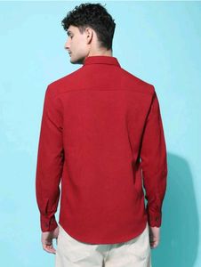 Voroxy Men Self Design Casual Red Shirt
