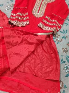 Red &amp; Gold Embellished Kurta Set