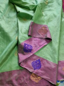 pista with pink soft silk. Saree