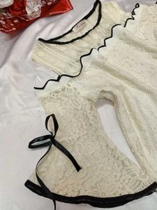 Open Shoulder Black&amp;White Laced Formal Top