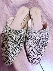 Aldo Leather Mules In Leopard Print