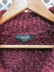 Cozy Maroon Fuzzy Knit Sweater By RKC (B)