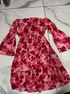 Floral Pink Off Shoulder Dress