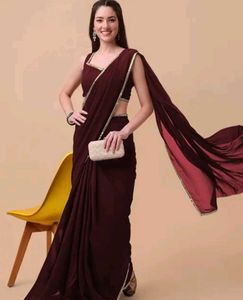 Elegant Maroon Saree with Silver Border