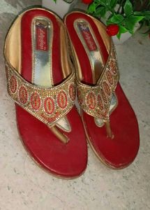 Lady Steps Red &amp; Gold Wedges