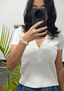 White Knit Top with Buttons