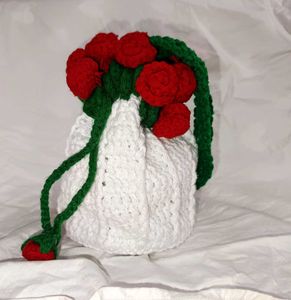 Crochet Rose Bouquet Potly Bag For Women And Girls