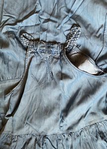 Blue Denim Halter Neck Full Length Dress