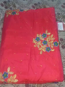 Red Floral Embroidered Fabric