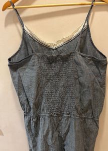 Denim Lace Trim Romper