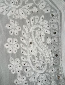 Lucknowi Chikankari Viscose Mukesh Work Kurti