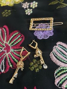 Gold Tone Earrings &amp; Hair Clip