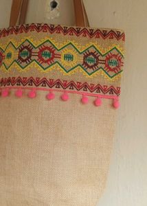 Embroidered Jute Tote Bag